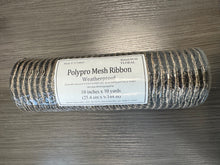 Load image into Gallery viewer, 10" Polypro Mesh Ribbon : Black, Jute Thin Stripe (10 Yards)