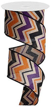 Load image into Gallery viewer, Purple, Orange, Black Chevron Wire Edged Ribbon - Cross Royal Burlap - 2.5" x 10 Yards