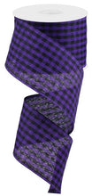 Load image into Gallery viewer, Gingham Check Wired Ribbon: Purple, Black - 2.5 Inches x 10 Yards (30 Feet)