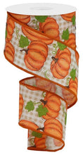 Load image into Gallery viewer, Pumpkin Patch Ribbon : Ivory Gingham Check Pumpkin Ribbon - 2.5 Inches x 10 Yards (30 Feet)