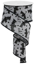Load image into Gallery viewer, Halloween Bats on Canvas Wired Ribbon : Light Grey Gray - 2.5 Inches x 10 Yards (30 Feet)