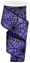 Load image into Gallery viewer, Spider Halloween Wired Ribbon : Purple Black - 2.5 Inches x 10 Yards (30 Feet)