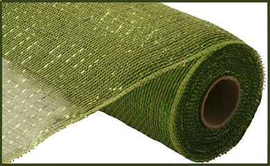 Deco Poly Mesh Ribbon : Metallic Moss Green with Apple Green Foil - 10 Inches x 10 Yards (30 Feet)