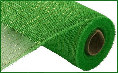 Deco Poly Mesh Ribbon : Metallic Lime Green with Lime Green Foil - 10 Inches x 10 Yards (30 Feet)