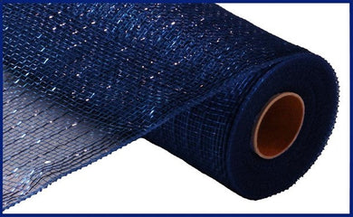 Deco Poly Mesh Ribbon : Metallic Navy Blue with Royal Blue Foil - 10 Inches x 10 Yards (30 Feet)