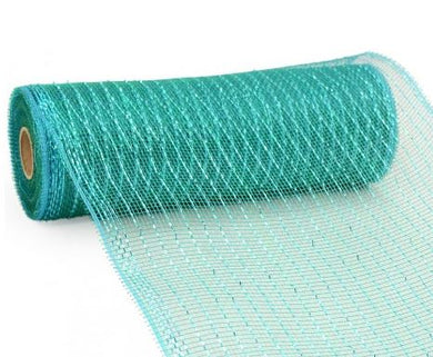Deco Poly Mesh Ribbon : Metallic Teal Blue Green with Teal Foil  - 10 Inches x 30 Feet