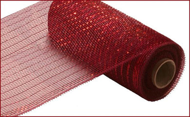 Deco Poly Mesh Ribbon : Metallic Burgundy Red with Red Foil - 10 Inches x 10 Yards (30 Feet)