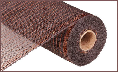Deco Poly Mesh Ribbon : Metallic Chocolate Brown with Copper Foil - 10 Inches x 10 Yards (30 Feet)