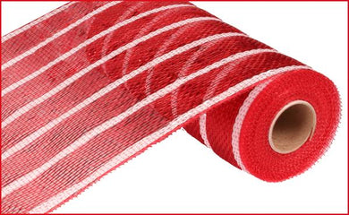 Deluxe Deco Poly Mesh Ribbon : Metallic Red and White Stripe Foil - 10 Inches x 10 Yards (30 Feet)