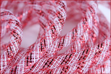 Deco Mesh Ribbon Flex Tubing: Red White with Metallic Foil - 8mm x 30 Yards (90 Feet)