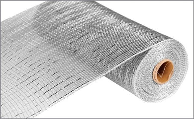 Deco Poly Mesh Ribbon : Value Silver with Silver Foil - 10 Inches x 10 Yards (30 Feet).