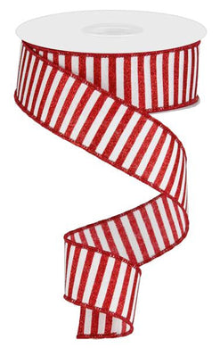 Glitter Stripe Wired Ribbon : Red White Candy Cane Christmas - 1.5 Inches x 10 Yards (30 Feet)