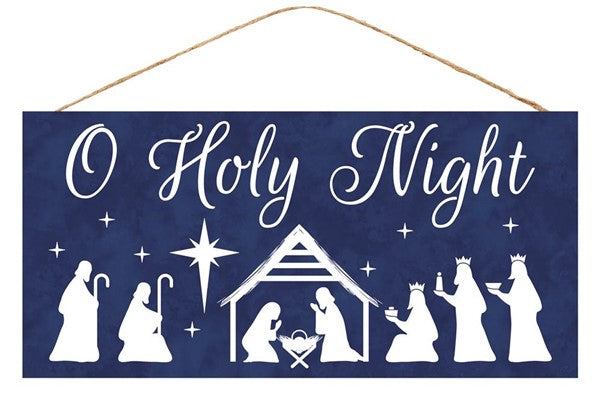 O Holy Night Wooden Sign : Navy Blue White - 12.5 inches x 6 inches