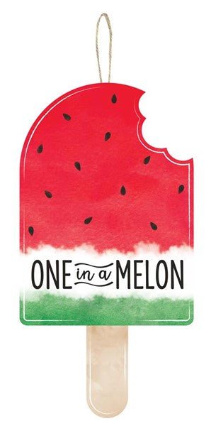 One in A Melon Watermelon Popsicle Wooden Sign : Red White Green Black Tan - 13.5 Inches x 7 Inches