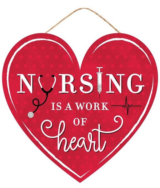 Nursing Heart Wooden Sign : Red Black White - 12 Inches x 11.5 Inches