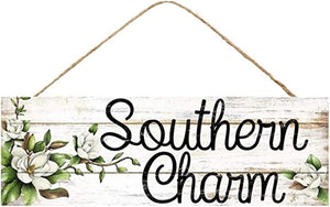 Southern Charm Wooden Sign : Beige Black Cream Green - 15 Inches x 5 Inches