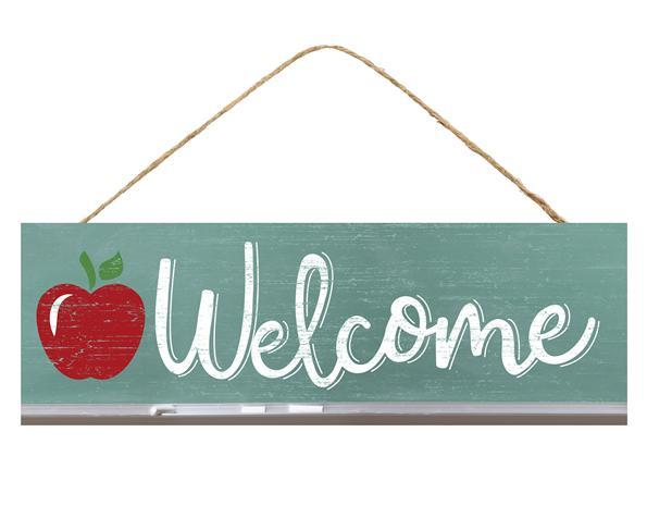 Teacher School Welcome Apple Wooden Sign - 12.5 Inches x 6 Inches