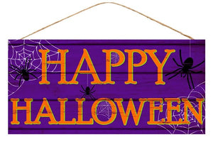 Happy Halloween Wooden Sign : Orange Purple - 12.5 Inches x 6 Inches