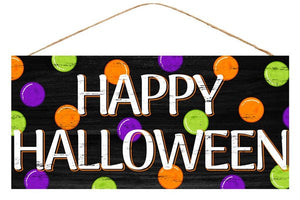 Happy Halloween Polka Dot Wooden Sign - 12.5 Inches x 6 Inches