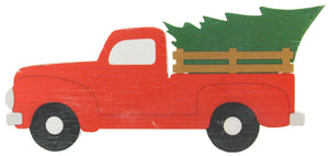 Red Truck with Christmas Tree MDF Wooden Sign - 15 Inches