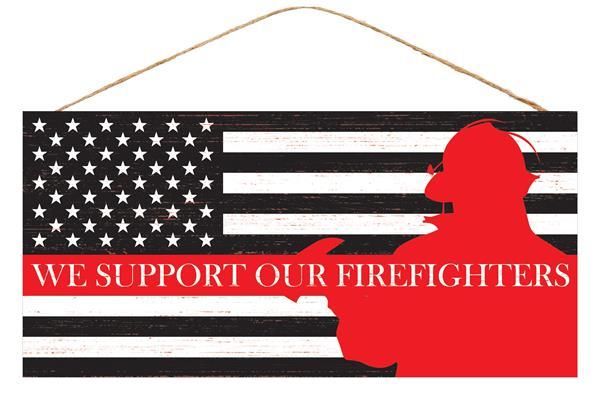 FireFighters Flag Support First Responders Fire Fighter Wooden Sign : Red White Black - 12.5 Inches x 6 Inches