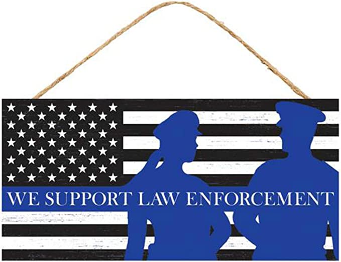 Law Enforcement Flag Support First Responders Wooden Sign : Blue White Black - 12.5 Inches x 6 Inches