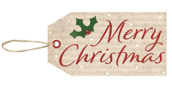 Merry Christmas Luggage Tag Wooden Sign - 12 Inches x 6.5 Inches