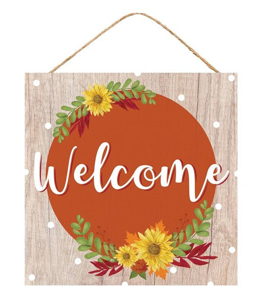 Pumpkin Welcome Fall Wooden Sign - 10 Inches x 10 Inches