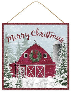 Merry Christmas Barn Wooden Sign : Country Christmas Red Barn - 10 Inches