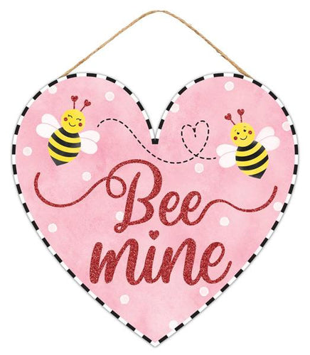 Bee Mine Glitter Heart Wooden Sign - 12 Inches x 11.5 Inches