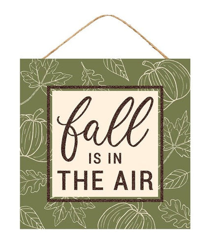 Fall Is In The Air Wooden Sign : Cream, Moss Green, Brown - 10 Inches