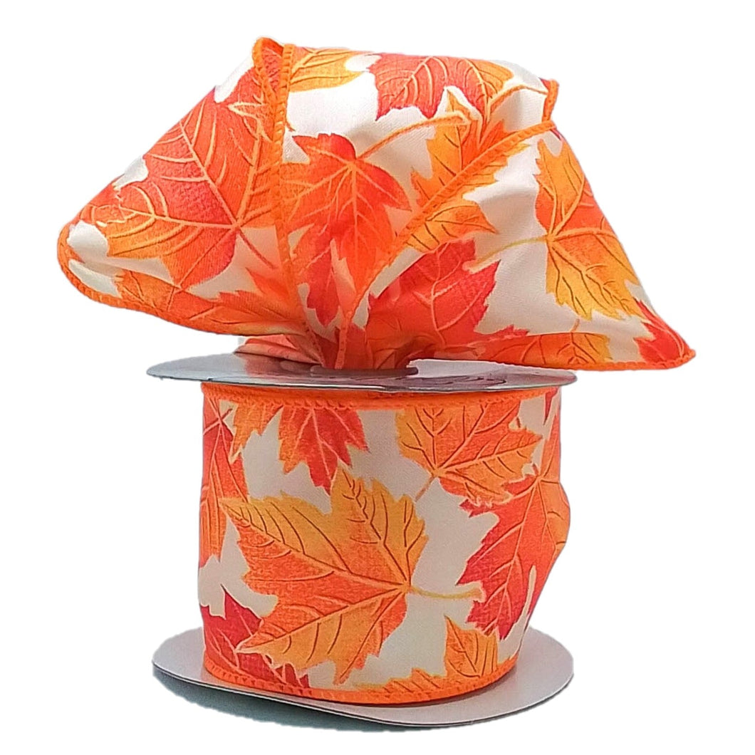 Metallic Leaves Leaf Fall Ribbon : Orange, Gold - 2.5 Inches x 10 Yards (30 Feet)