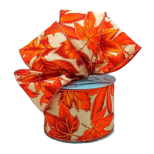 Metallic Leaves Leaf Fall Ribbon : Orange, Gold - 2.5 Inches x 10 Yards (30 Feet)