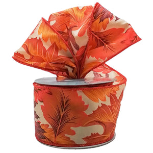 Metallic Leaves Leaf Fall Ribbon : Orange, Gold - 2.5 Inches x 10 Yards (30 Feet)