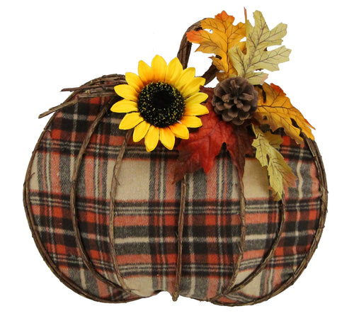 Euonymus Pumpkin Wreath with Fall Decor : Plaid - 15 inches L x 14 inches H