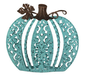 Metal Pumpkin : Turquoise - 9.75 inches Wide x 9 inches Tall