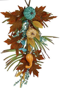 Tear drop Pumpkin leaf : teal cream moss - 24 inches length 