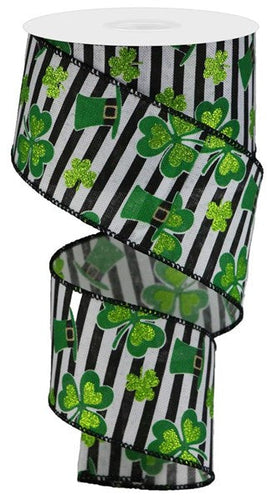 Glitter Shamrock St. Patrick's Day Ribbon : Stripes - 2.5 inches x 10 yards