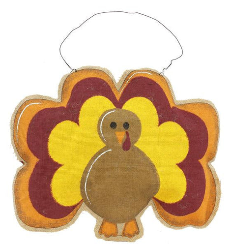 Burlap Turkey Door Decor : Brown Yellow Burgundy Orange Natural Beige - 16.5 Inches