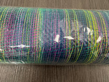Load image into Gallery viewer, 21" Deco Poly Mesh Ribbon : Multi Color Stripe Green Purple Pink (30 Feet)
