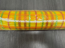 Load image into Gallery viewer, 21" Deco Poly Mesh Ribbon : Multi Color Plaid Yellow Pink Green Orange (30 Feet)
