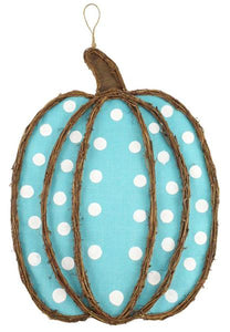 Pumpkin Black Teal White Polka dot grapevine - 22.5 Inches x 16.5 Inches