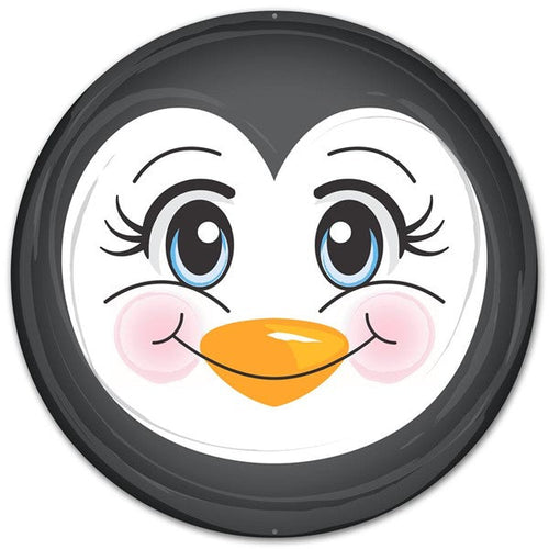 Penguin Metal Face Sign : 12 Inches Round