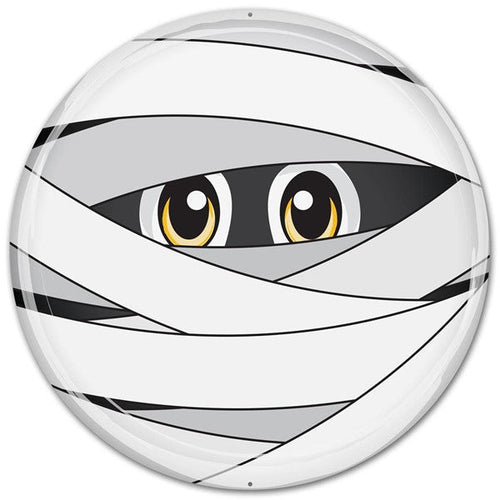 Metal Mummy Face Sign : White Black - 12 Inches Round