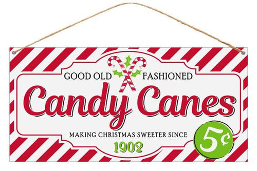 Candy Canes Tin Sign : White Red Black - 12 Inches x 6 Inches