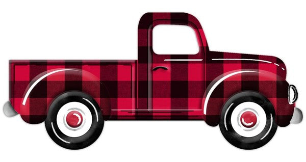 Embossed Metal Checked Truck Sign: Red Black - 12 Inches Wide x 5.5 Inches Tall