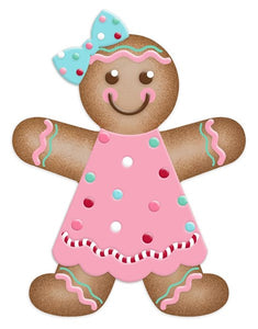 Metal Gingerbread girl Pink Blue Tan 13in x 10in