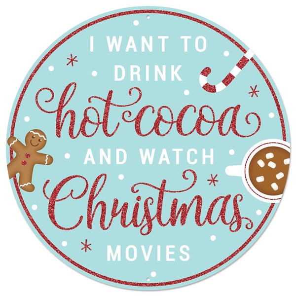 Hot Cocoa Movies Christmas Gingerbread Round Metal Sign : 12 Inches Diameter