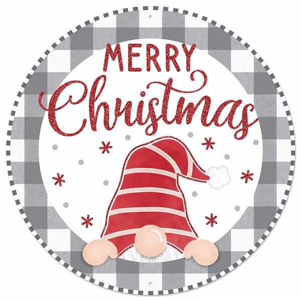 Gnome Merry Christmas Aluminum Sign 12in Diameter