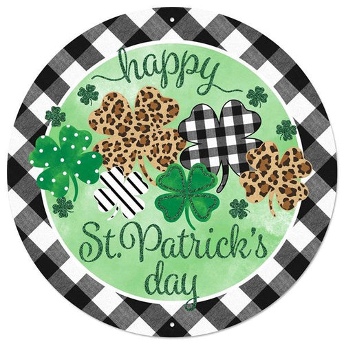 Happy St. Patrick's Day Round Metal Sign : Shamrock - 12 Inches Diameter